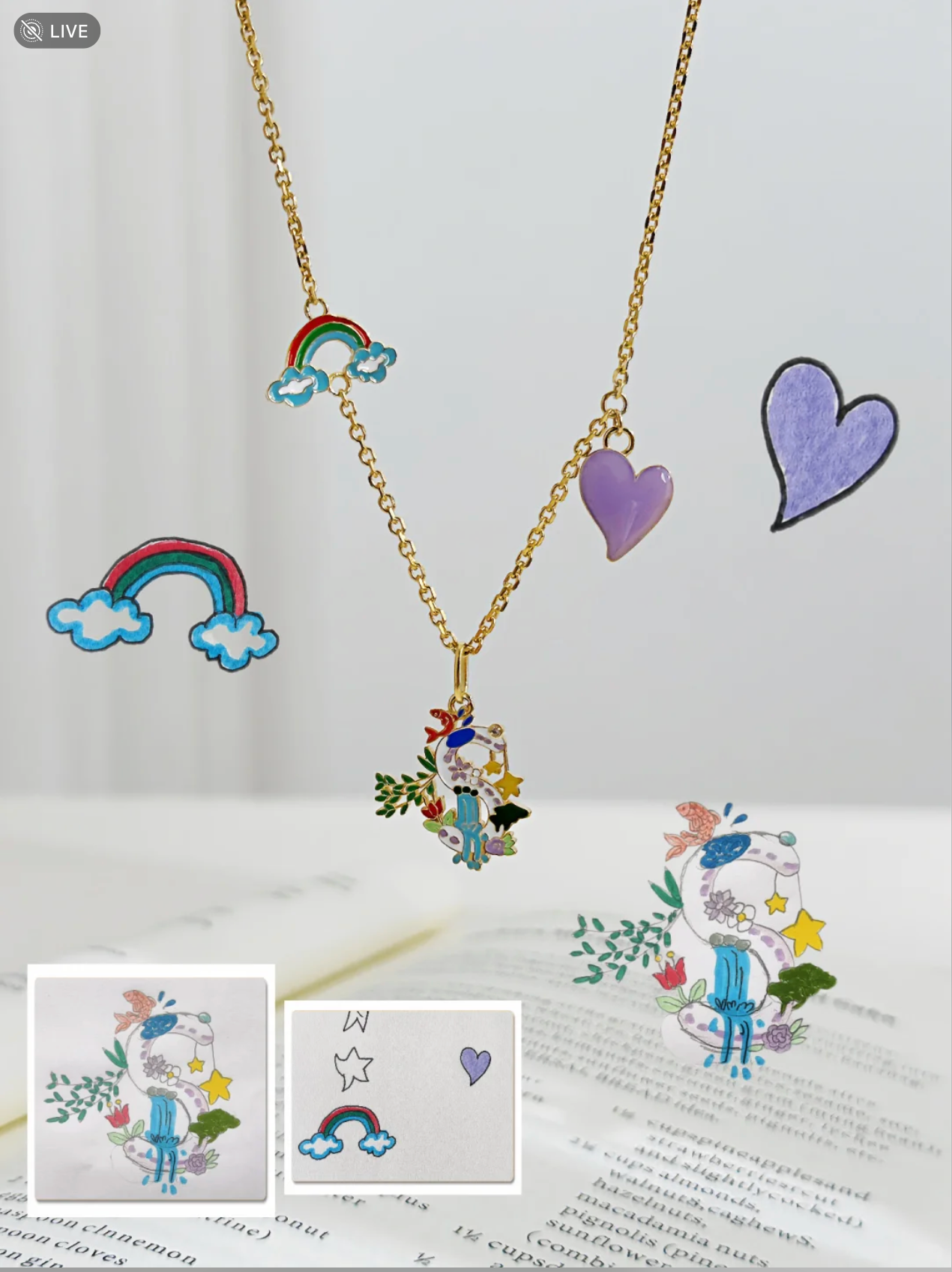 Mom's Gifted Necklace From Kids Drawing, Personalised Artwork Jewellery, Custom Sterling Silver Enamel Keepsake (副本) (副本) (副本)