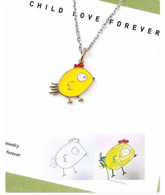 Custom Child Artwork Sterling Silver Enamel Pendant Necklace, Personalized Keepsake Jewelry