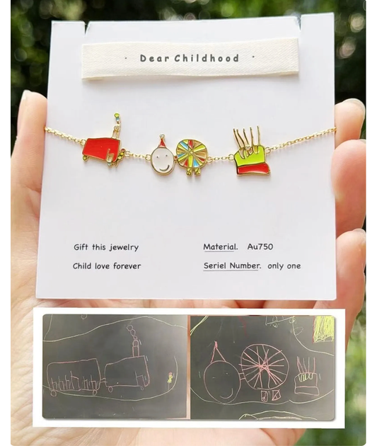 Custom Kids Artwork Bracelet, Sterling Silver Enamel Keepsake Jewelry