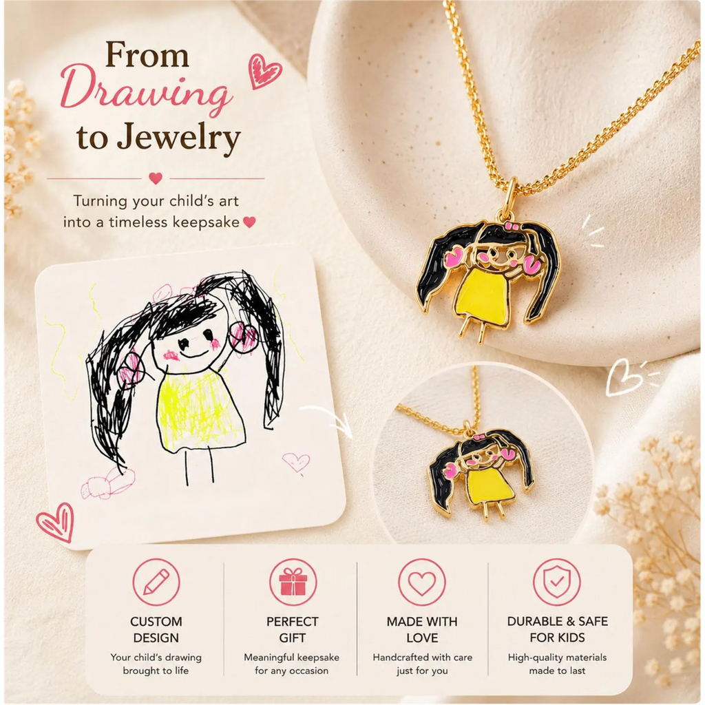Custom Kids Artwork Necklace, Sterling Silver Enamel Family Keepsake, Handwriting Jewelry