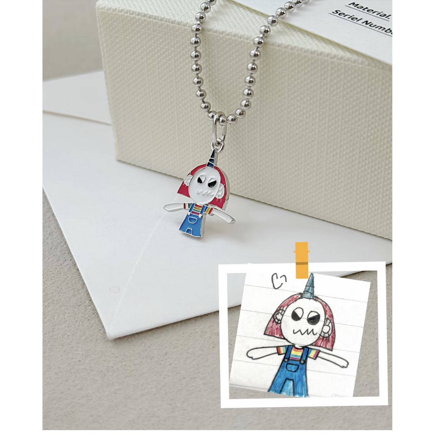 Custom Children's Drawing Pendant, Sterling Silver Enamel Necklace, Mom Keepsake Jewellery