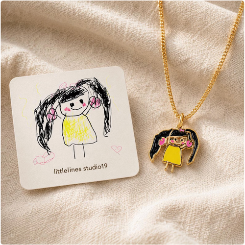 Custom Kids Artwork Necklace, Sterling Silver Enamel Family Keepsake, Handwriting Jewelry