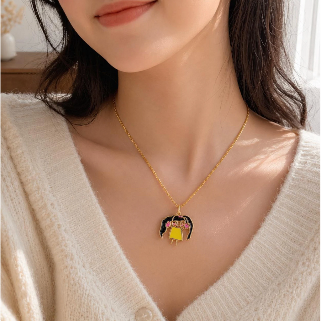 Custom Kids Artwork Necklace, Sterling Silver Enamel Family Keepsake, Handwriting Jewelry