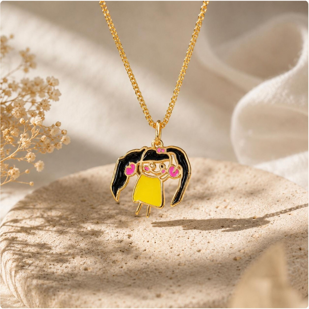 Custom Kids Artwork Necklace, Sterling Silver Enamel Family Keepsake, Handwriting Jewelry