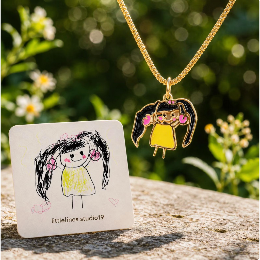 Custom Kids Artwork Necklace, Sterling Silver Enamel Family Keepsake, Handwriting Jewelry
