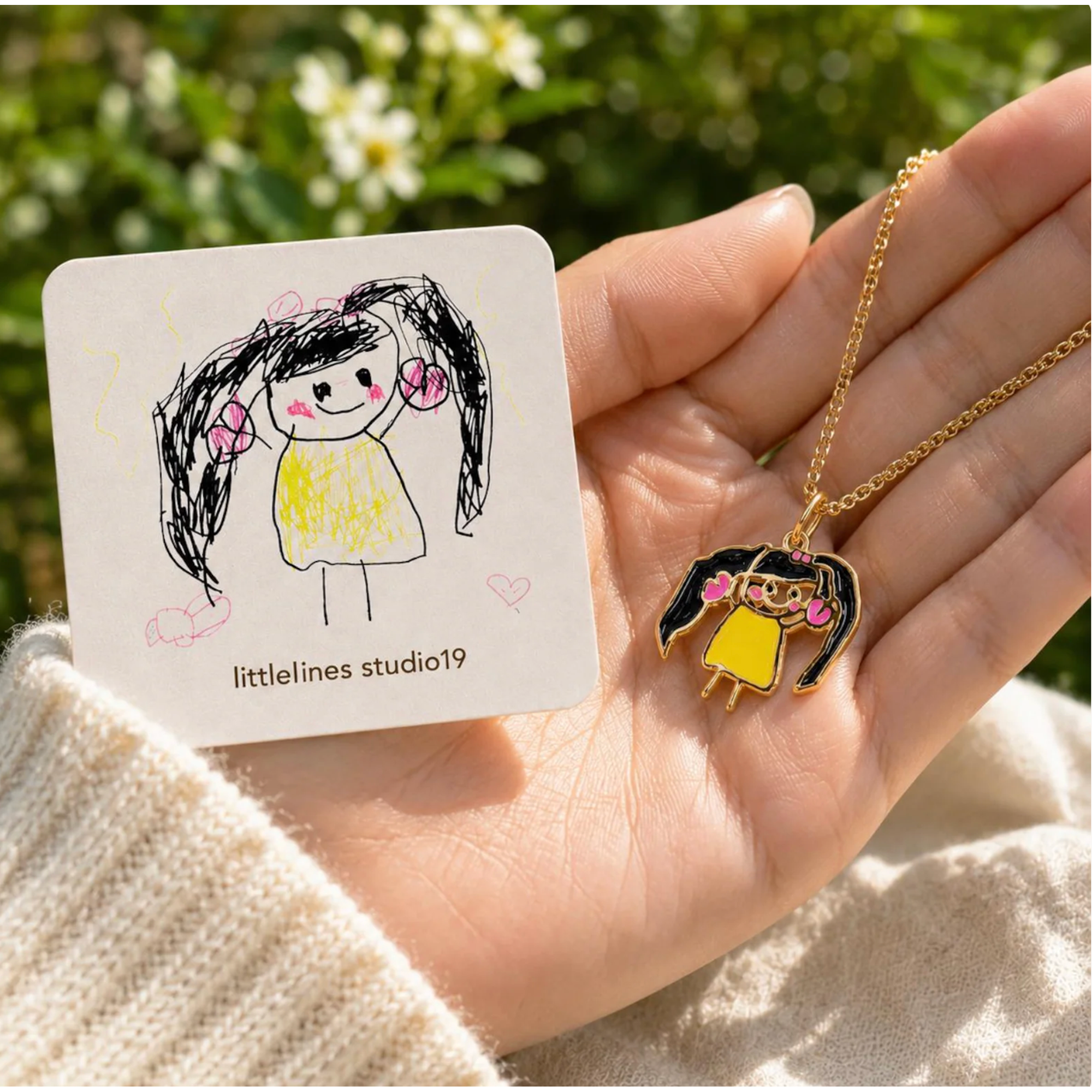 Custom Kids Artwork Necklace, Sterling Silver Enamel Family Keepsake, Handwriting Jewelry
