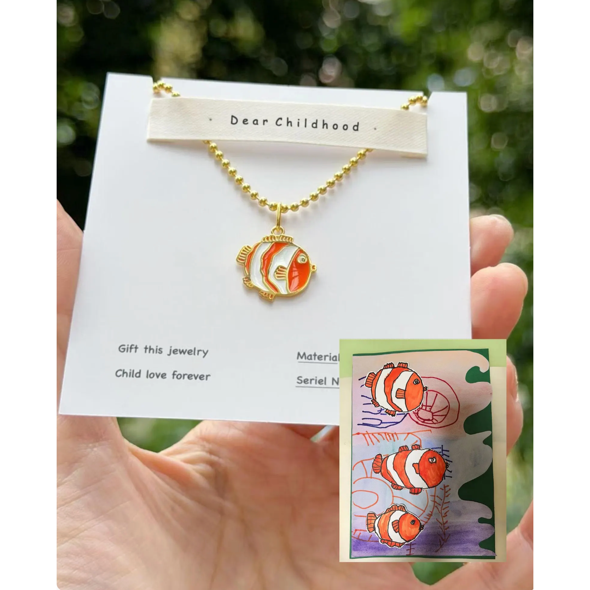 Mom's Gifted Necklace From Kids Drawing, Personalised Artwork Jewellery, Custom Sterling Silver Enamel Keepsake
