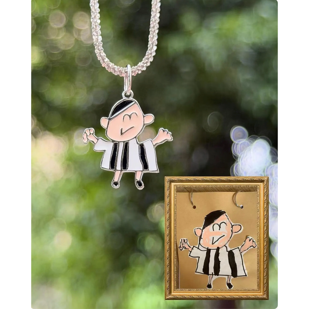 Mom's Gifted Necklace From Kids Drawing, Personalised Artwork Jewellery, Custom Sterling Silver Enamel Keepsake