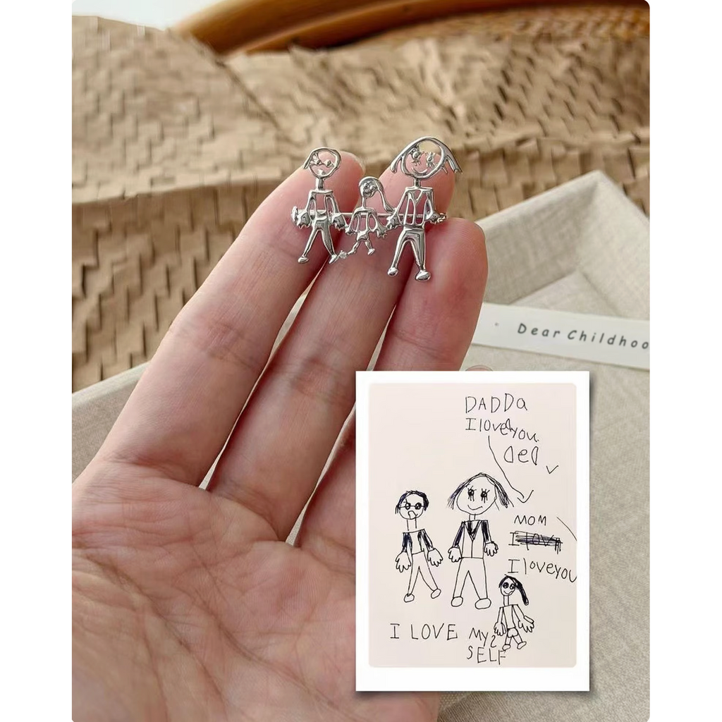 Custom Kids Drawing Line Art Necklace, Sterling Silver Child Artwork Jewelry, Personalized Modern Keepsake