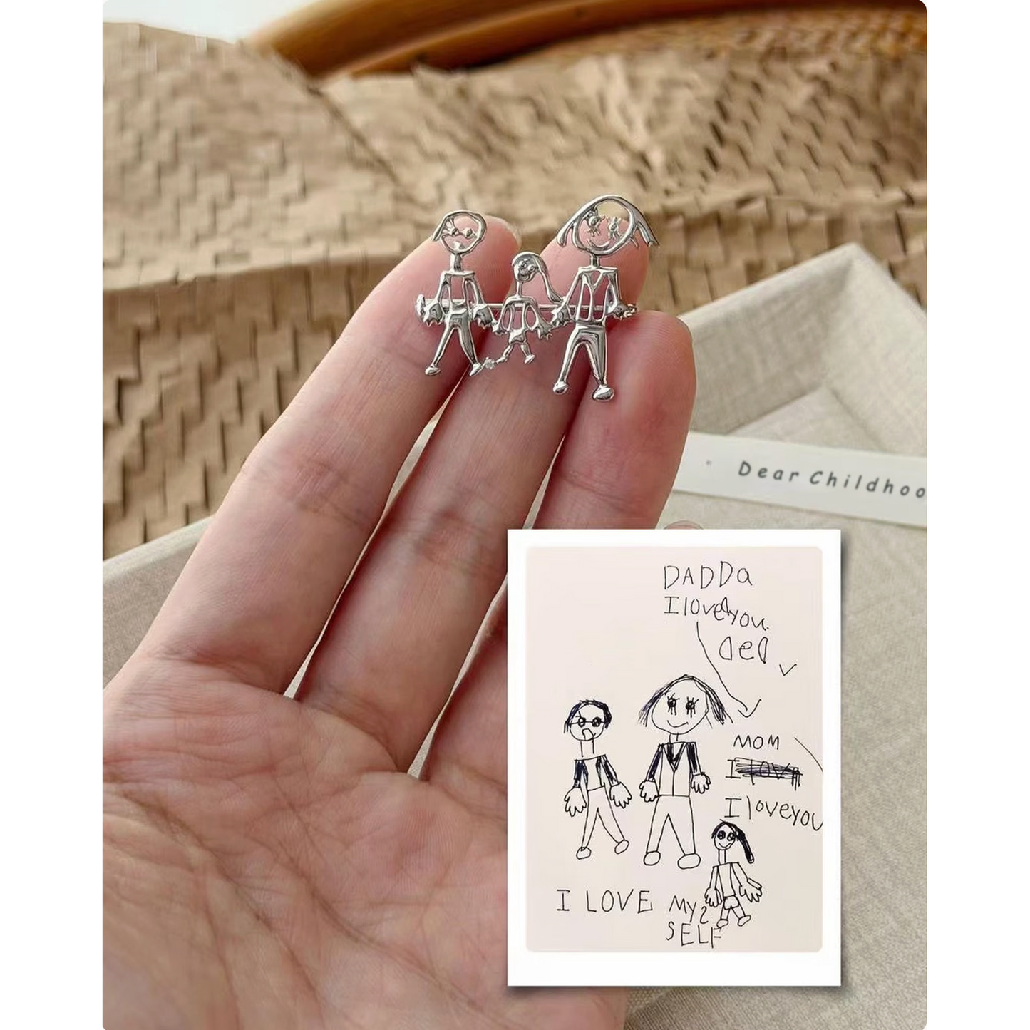 Custom Kids Drawing Line Art Necklace, Sterling Silver Child Artwork Jewelry, Personalized Modern Keepsake
