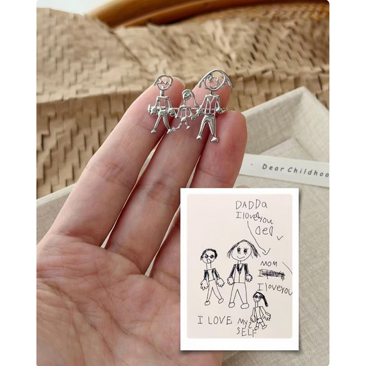Custom Kids Drawing Line Art Necklace, Sterling Silver Child Artwork Jewelry, Personalized Modern Keepsake