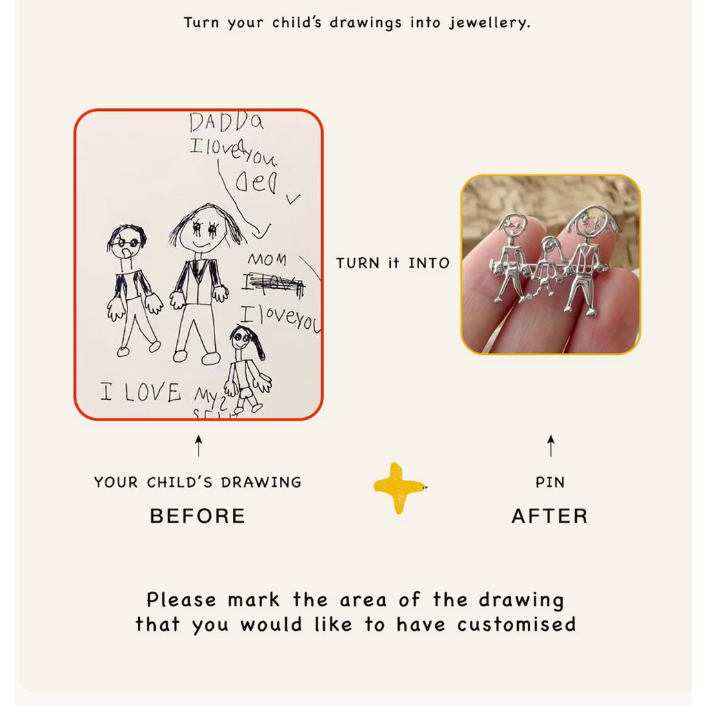 Custom Kids Drawing Line Art Necklace, Sterling Silver Child Artwork Jewelry, Personalized Modern Keepsake