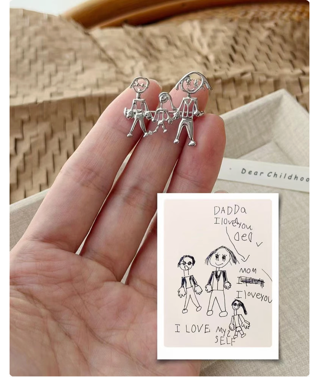 Custom Kids Drawing Line Art Necklace, Sterling Silver Child Artwork Jewelry, Personalized Modern Keepsake