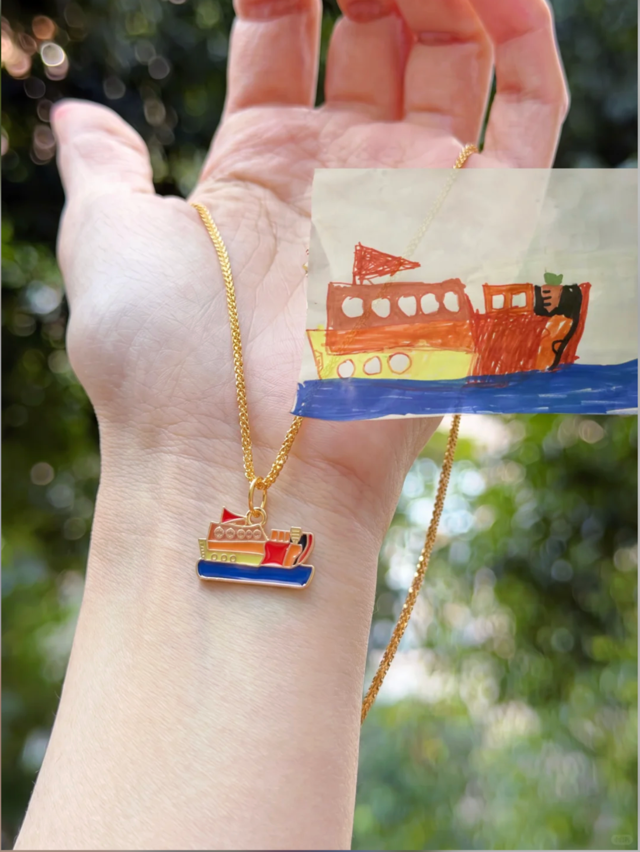 Mom's Gifted Necklace From Kids Drawing, Personalised Artwork Jewellery, Custom Sterling Silver Enamel Keepsake (副本) (副本)