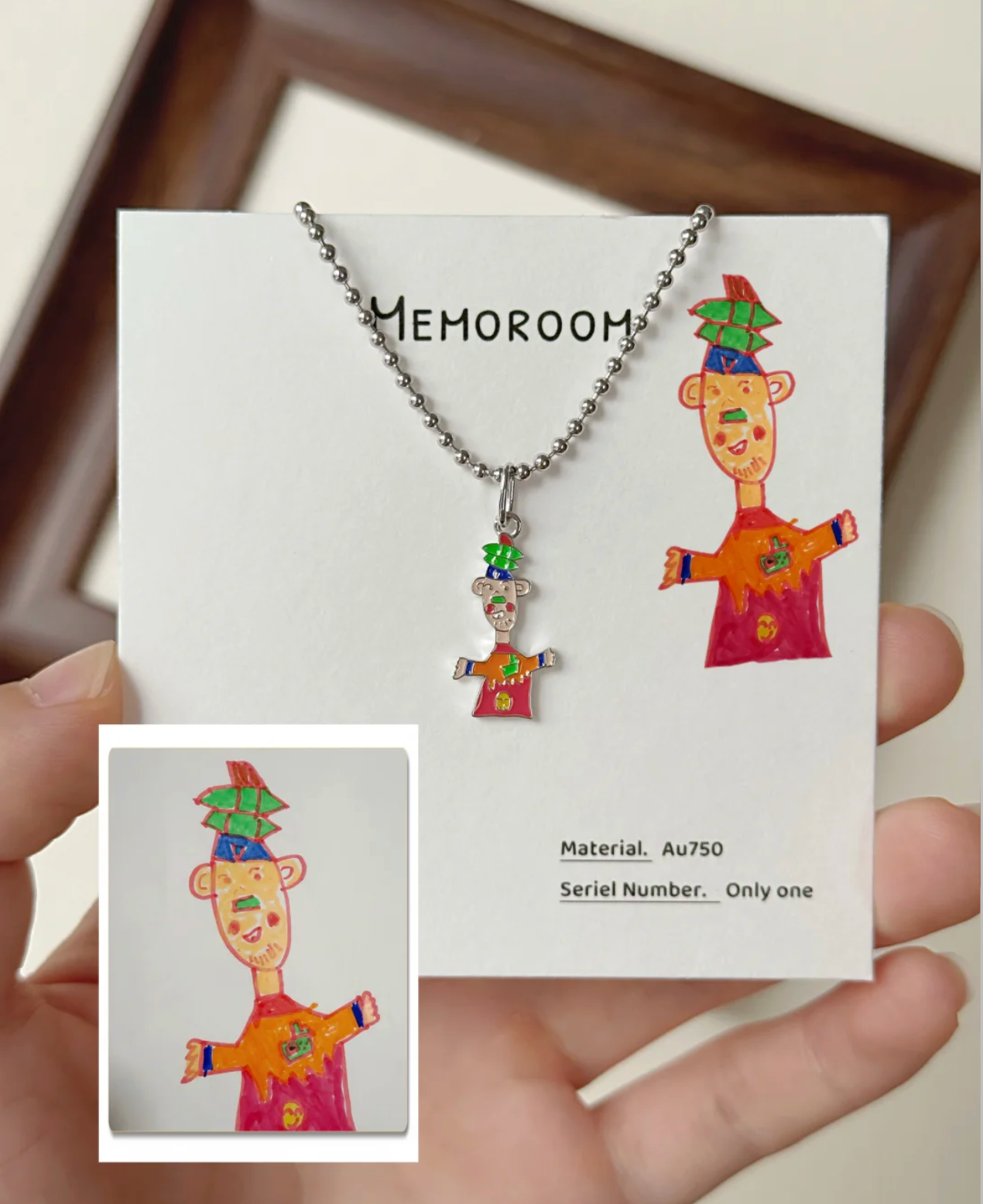 Mom's Gifted Necklace From Kids Drawing, Personalised Artwork Jewellery, Custom Sterling Silver Enamel Keepsake (副本) (副本) (副本) (副本) (副本)