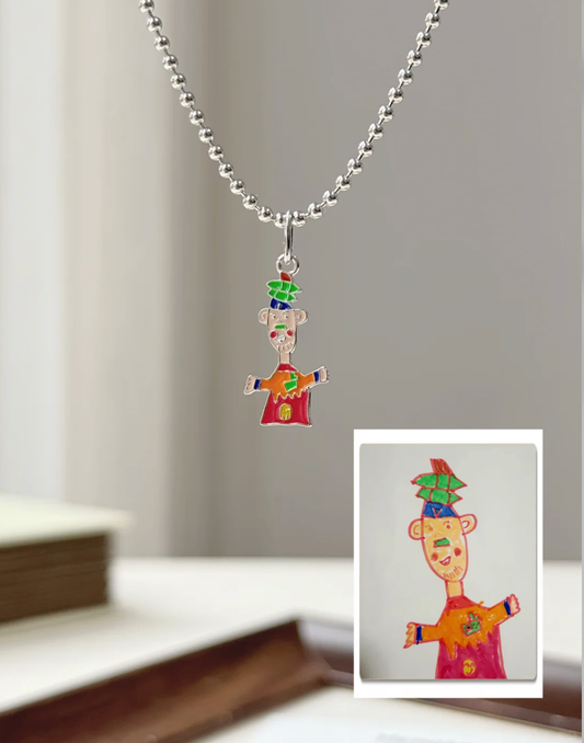 Mom's Gifted Necklace From Kids Drawing, Personalised Artwork Jewellery, Custom Sterling Silver Enamel Keepsake (副本) (副本) (副本) (副本) (副本)