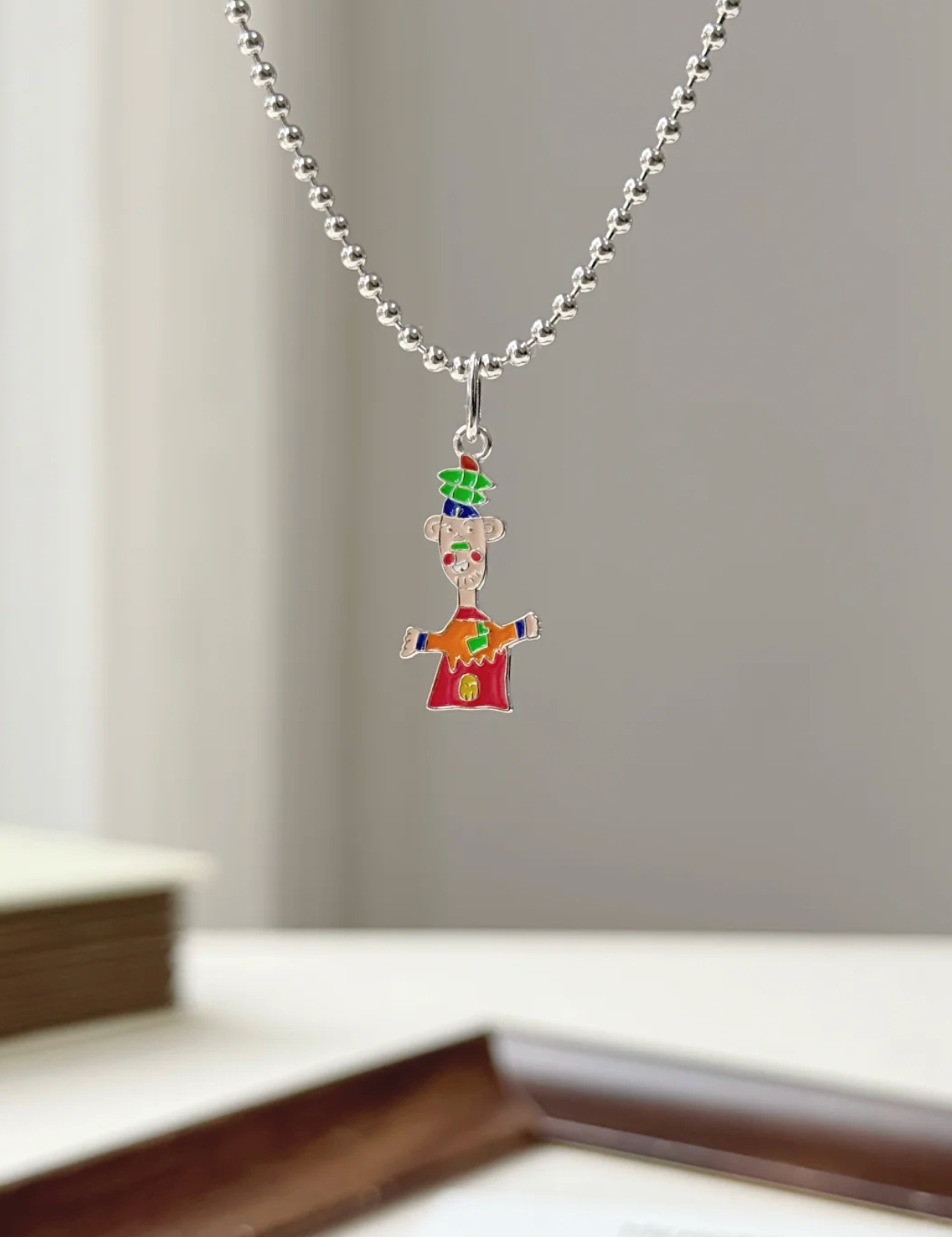 Mom's Gifted Necklace From Kids Drawing, Personalised Artwork Jewellery, Custom Sterling Silver Enamel Keepsake (副本) (副本) (副本) (副本) (副本)