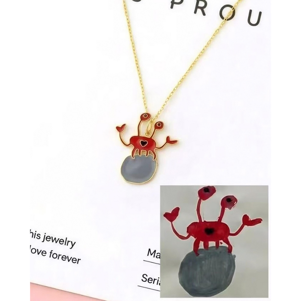 Custom Child Artwork Sterling Silver Enamel Pendant Necklace, Personalized Keepsake Jewelry